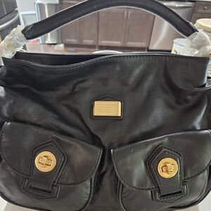 Marc Jacobs Black Leather Satchel with Gold Hardware